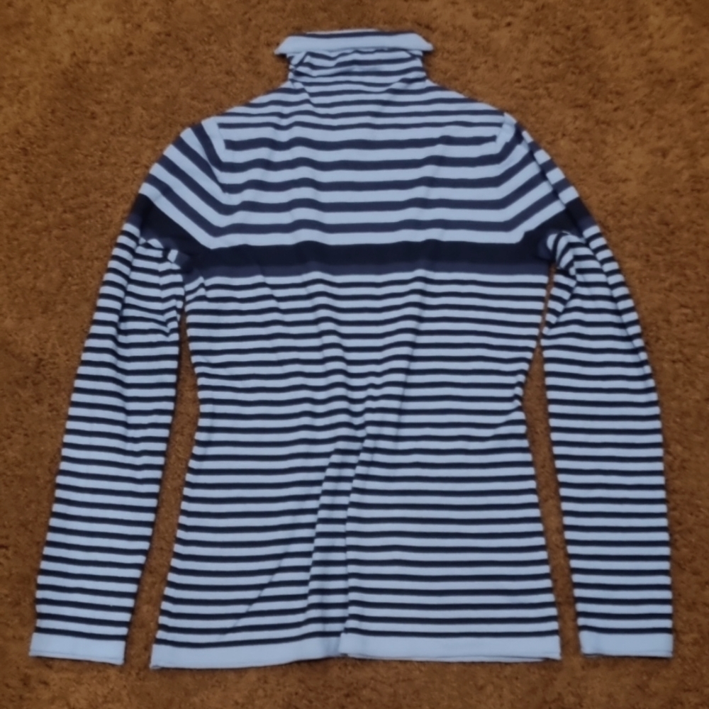 Blue Striped Mock Neck Sweater